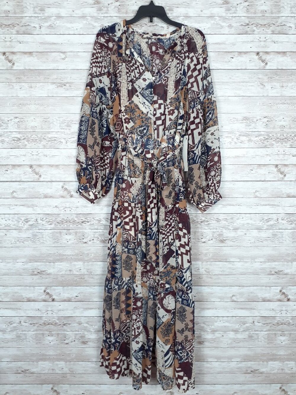 Soft Surroundings Womens Peasant Dress LP Lined Button Front Belt Patchwork 934A - Picture 2 of 8